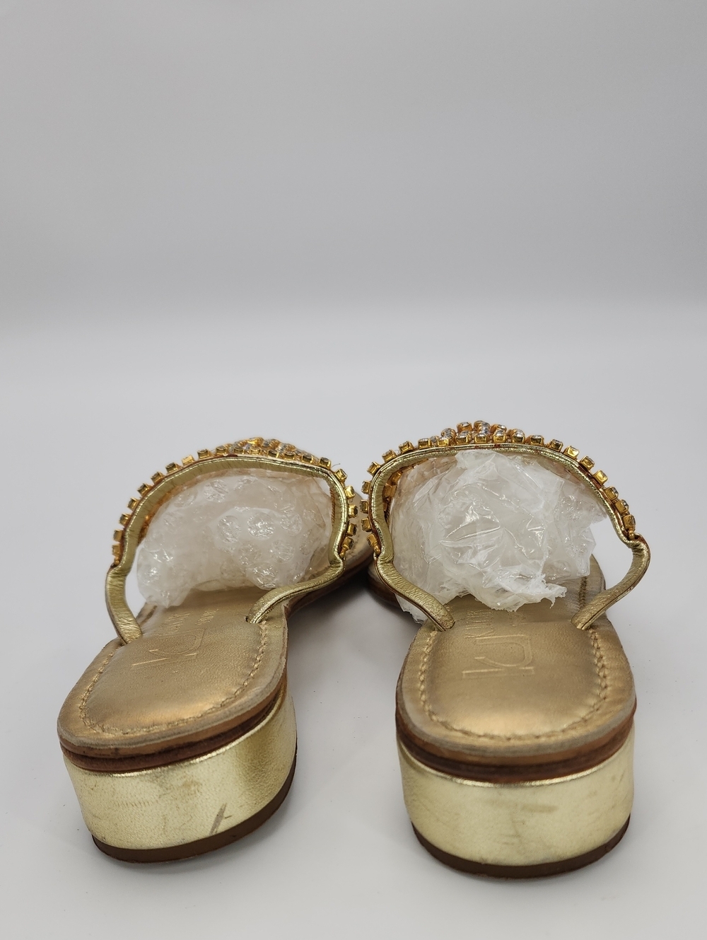 K.Jacques St. Tropez Gold Leather Crystal Embellished Sandals - Size 38 - Picture 3 of 13